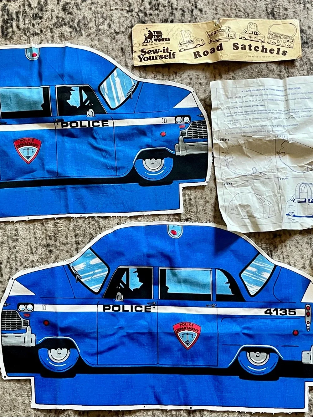 1981 Toy Works Sew-It-Yourself Road Satchel Police Car Fabric Sewing Kit
